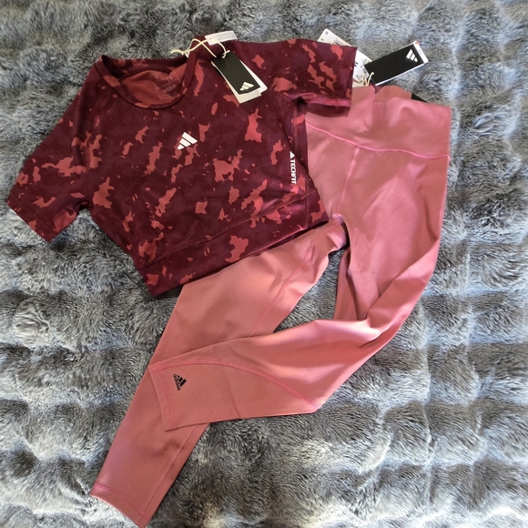 adidas Tops - Adidas Red Camo Top and Pink Leggings Set